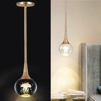 Gold Crystal Jellyfish LED Pendant Light with Metal Rod