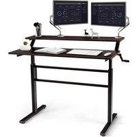 Costway 2-Tier Standing Computer Desk Sit to Stand Workstation Ergonomic Computer Table in Brown