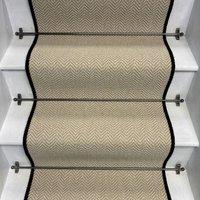 RainbowHome Herringbone Chalk Beige Wool Stair Runner with 100% Wool Edge | Size: 60 cm x 700 cm