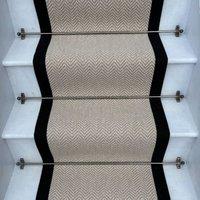 RainbowHome Herringbone Chalk Beige Wool Stair Runner with 100% Black Cotton Border | Size: 70 cm x 700 cm