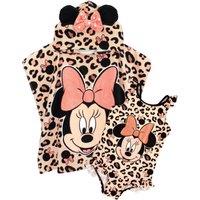 Disney Girl's Poncho Towel & 1 Piece Swimming Costume Set | Pink | Official | Size: 3-4 Years