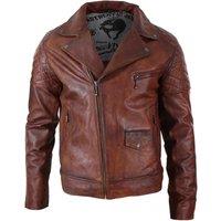 TruClothing Men's Vintage Leather Biker Jacket in Light Brown | Size: 3XL