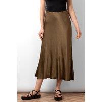 Sarta Women's Cassie Silky Midi Slip Skirt - Khaki | Size: Large