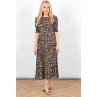 Sarta Women's Hazel Neutral Leopard Print Midi Tea Dress in Camel | Size: Large