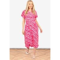 Sarta Women's Addie Short Sleeve Wrap Dress - Pink, Leopard Print in Pink | Size: Large