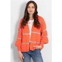 Sarta Women's Lucy Glitter Stripe Knitted Cardigan - Coral/Gold in Coral