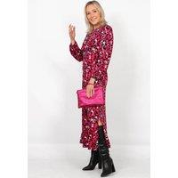 Sarta Women's Leopard Print Long Sleeve Midi Tea Dress in Pink in Fuchsia | Size: Small