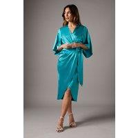 Satin Pleat Front Midi Dress