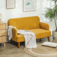 HOMCOM 2 Seater Sofa with 21cm Thick Padding & Wood Legs in Yellow | Size: 2 Person