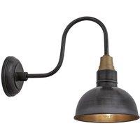 Industville Swan Neck Dome Wall Light, 8 Inch, Pewter, Pewter Holder in Dark Grey