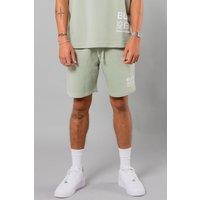 Blank Essentials Men's Cotton Blend Shorts with Graphic Print in Green | Size: Large