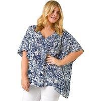 Roman Women's Curve Ikat Print Asymmetric Blouse in Navy | Size: 20