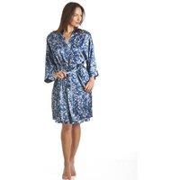 Camille Women's Luxury Kimono Style Floral Satin Chemise & Wrap Set in Navy | Size: 10-12
