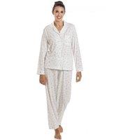 Camille Women's Classic Jersey Long Sleeve Floral Pyjama Set in Ivory | Size: 18-20