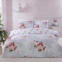 Rapport Home Margot Floral Microfibre Polyester Reversible Duvet Cover Set with Pillowcase in Grey | Size: King