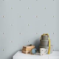 Sophie Allport Bees Duck Egg Straight Match Wallpaper in Duck Egg Blue