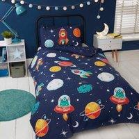 Rapport Home Space & Aliens Glow in the Dark Duvet Cover Set with Pillowcase in Navy | Size: Double