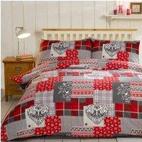 Rapport Home Alpine Patchwork Flannelette Duvet Cover Set with Pillowcase in Red | Size: King