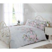 Rapport Home Eloise Floral Polycotton Duvet Cover Set with Pillowcase in Light Grey | Size: Double