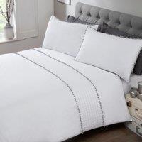 Rapport Home Pom Poms Polycotton Duvet Cover Set With Pillowcase in White | Size: Single