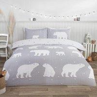 Rapport Home Polar Bear Bed Cover Duvet Cover Set with Pillowcase in Grey | Size: Single