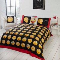 Rapport Home Icons Emoji Reversible Polycotton Duvet Cover Set with Pillowcase in Black | Size: Double