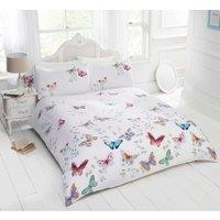 Rapport Home Mariposa Polycotton Duvet Cover Set With Pillowcase in White | Size: Double