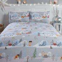 Rapport Home Winter Town Polycotton Duvet Cover Set With Pillowcase in Silver | Size: King