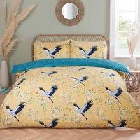 Rapport Home Cranes Microfibre Reversible Duvet Cover Set with Pillowcase in Orange | Size: King