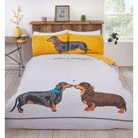 Rapport Home Hello Sausage Polycotton Duvet Cover Set with Pillowcase in Orange | Size: Single