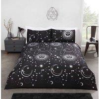 Rapport Home Celestial Stars Polycotton Reversible Duvet Cover Set with Pillowcase in Black | Size: Double