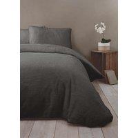 Rapport Home Teddy Fleece Polyester Duvet Cover Set With Pillowcase in Charcoal | Size: Double