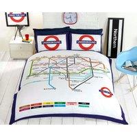 Rapport Home London Underground Polycotton Duvet Cover Set With Pillowcase in White | Size: King