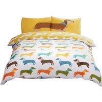 Rapport Home Sausage Dog Microfibre Reversible Duvet Cover Set with Pillowcase in Yellow | Size: King