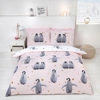 Rapport Home Starry Penguins Polycotton Duvet Cover Set With Pillowcase in Pink | Size: Double