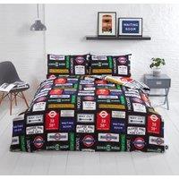 Rapport Home Transport For London Signs Polycotton Reversible Duvet Cover Set in Black | Size: King
