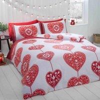 Rapport Home Scandi Heart Pure Cotton Duvet Cover Set with Pillowcase in Red | Size: Double