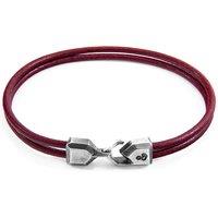ANCHOR & CREW Men's Cromer Silver & Round Leather Bracelet in Red | Size: 21 cm