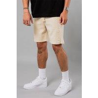 Blank Essentials Men's Cotton Blend 'Etched' Embossed Shorts in Beige | Size: XL