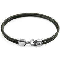 ANCHOR & CREW Men's Cromer Silver & Round Leather Bracelet in Green | Size: 19 cm