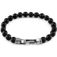 ANCHOR & CREW Men's Nachi Silver & Stone Beaded Bracelet in Black | Size: 19 cm