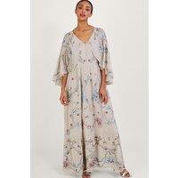 Seraphina Embroidered Cape Maxi Dress Nude