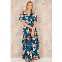 Yumi Women's Green Floral Mesh Tiered Maxi Dress | Size: 10