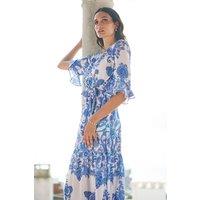 Yumi Women's Blue Paisley Wrap Midi Dress With 3/4 Sleeves | Size: 10