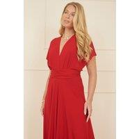 Yumi Women's Red Jersey Stretch Multiway Midi Dress | Size: 14
