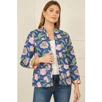 Yumi Women's Pink Floral Reversible Cotton Quilted Jacket in Blue | Size: 8