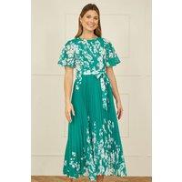 Yumi Women's Green Mirror Floral Design Pleated Midi Dress | Size: 12
