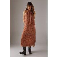 Warehouse Women's Chiffon Halter Ruffle Layer Maxi Dress in Rust | Size: 10
