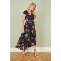 Yumi Women's Navy Flower Print Wrap Midi Dress | Size: 16