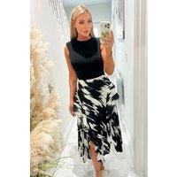 AX Paris Women's Black & White Printed 2 In 1 Double Frill Split Midi Dress | Size: 8